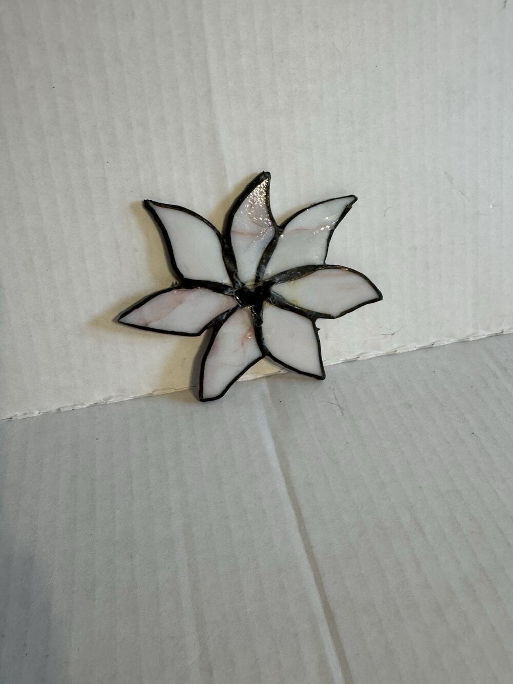 Stained Glass White Pink Flower Lily Sun Catcher Stand Decor Vintage Handmade